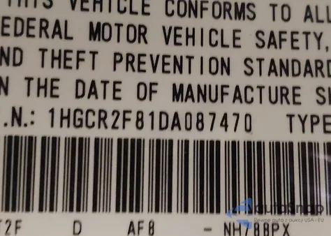 2013 Honda Accord Exl z USA, uszkodzony, nr VIN 1HGCR2F81DA087470